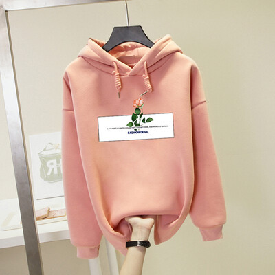 

Autumn Winter New Flower Pattern Women Thick Hoodies Korean Style Fashion Trend Long-sleeved Hooded Pullover