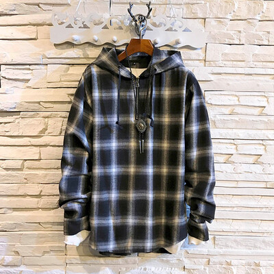 

Toponeto Mens Autumn Winter Casual Plaid Long Sleeve Hoodie Top Blouse Sweatshirt