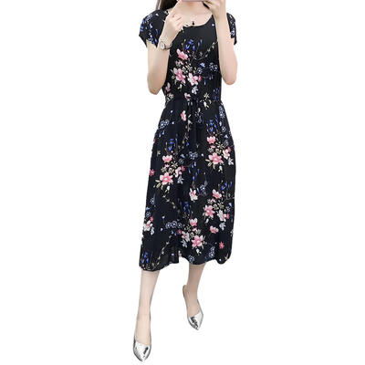 

Boho Flower Print Short Sleeve Tunic Long Dress Women O-neck Maxi Dresses