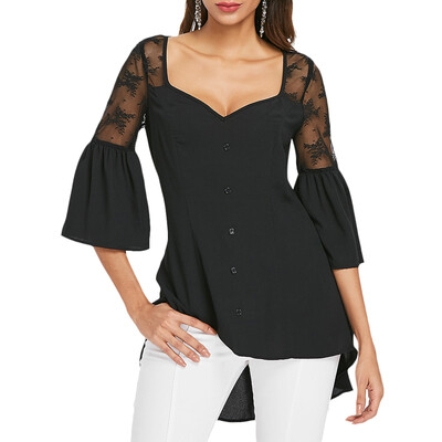 

Bell Sleeve Lace Up High Low Blouse