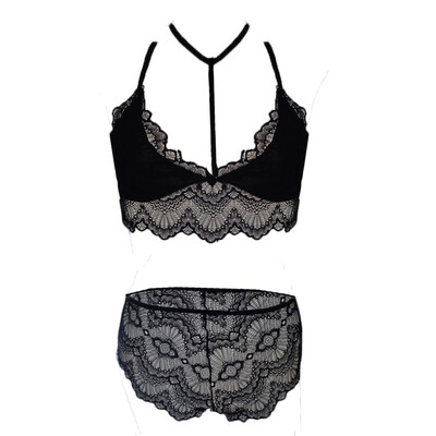 

Toponeto Sexy Floral Lace Black Lingerie Bra Underpant Set Babydoll Sleepwear Underwear