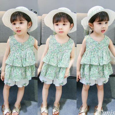 

US Kids Baby Girl Top Floral Sleeveless Cupcake Dress Shorts 2Pcs Outfit Clothes