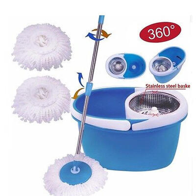 

360° Adjustable Handle Mop&Stainless Steel Bucket System Includes 2 Mop Heads