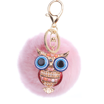 

8cm Rex Rabbit Fur Ball Owl Keychain Cute Animal Lady Bag Mobile Phone Pendant