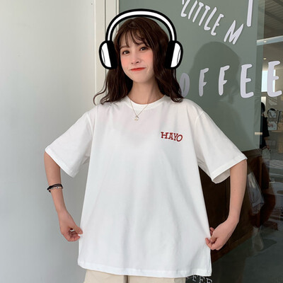 Womens CasualLetter Print Short Sleeve Loose Pullover Simple T-Shirt