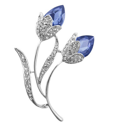 

Romantic Purple Crystal Rhinestone Flower Brooches For Women And Men Wedding Jewelry Gift Double Flower Brooch Pins