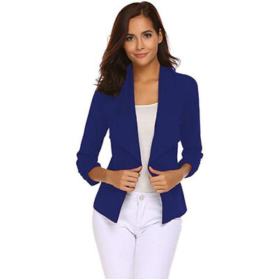 

Women Fashion Blazer Concise Business Slim Fit Lapel Solid Color All-match Long Sleeve Blazers