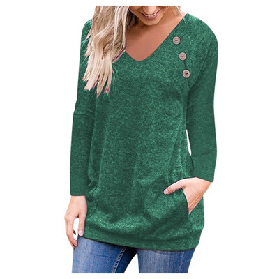 

Tailored Women Casual Solid V-neck Long Sleeve With Buttons Tops Blouse