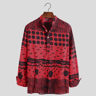 

Tailored Mens New Style Fashion Printed Long Sleeve Shirt Large Size Comfortable Blouse