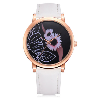 

Women Watches Rose Gold Border Flower Pattern Dial Ladies Quartz Wristwatch Leather Strap Clock Casual Zegarki Damskie