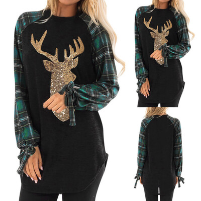 

Starmoon Festival Christmas Womens Reindeer Blouses T-shirt Xmas Long Sleeve Tops GNL