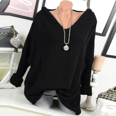 

Tailored Women Casual Solid Hooded Knitted Hollow Out Long Sleeve Sweater Top Blouse