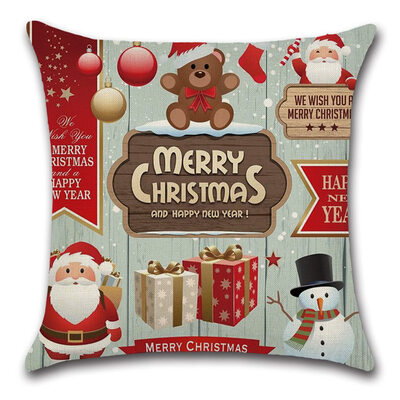 

Christmas Pillow Case Santa Cotton Linen Sofa Car Throw Cushion Cover Home Decor