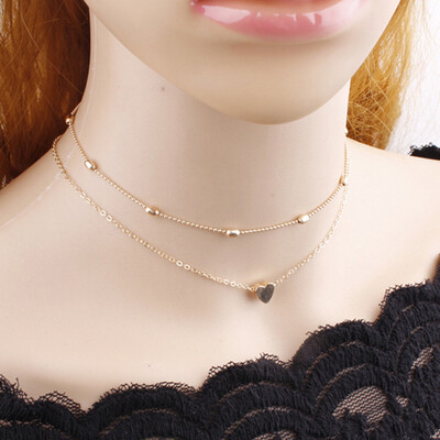 

Simple Double Layers Chain Heart Pendant Necklace Choker Women Jewelry Women Daily Accessaries