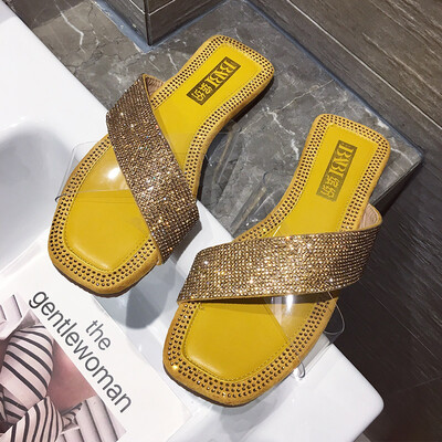 

Ins sandals for women wearing summer Korean version Water Diamond Fashion Baitao flat-bottomed beach slippers