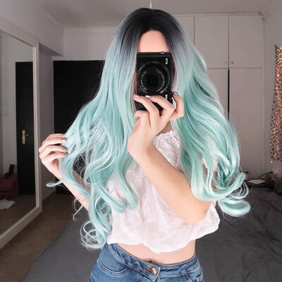 

Gobestart 70CM Sexy Gradient Blonde Party Wigs Long Curly Hair Mixed Colors Synthetic Wig