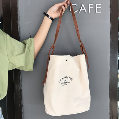 

2019 Women Autumn Great Capacity Totes Adjust Leather Straps Canvas Shoulder Bags Inside Zipper Pockets Handbags Letter Bags