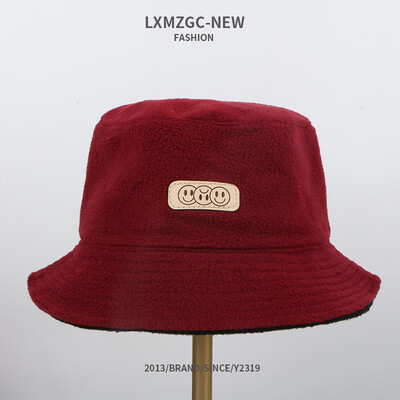 

Fallwinter new hat double plush solid color fisherman hat net red round face flat hat ladies warm basin cap