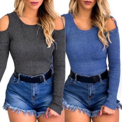 

UK Fashion Women O Collar Casual Tops Off-the-shoulder Shirt Long Sleeve Blouse