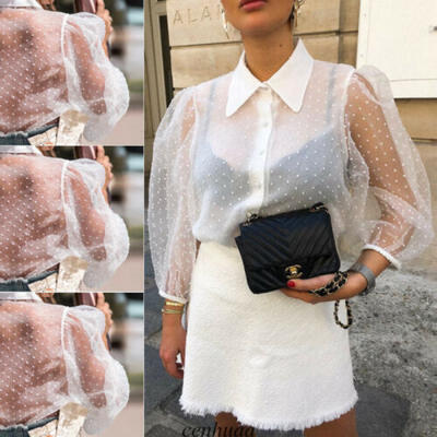 

USA Women Long Sleeves Turtleneck Sheer Mesh Angel Crop Top T-Shirt Top Blouse
