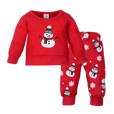 

2pcs Newborn Baby Christmas Clothing Set Snowman Print O-neck T-shirtPants