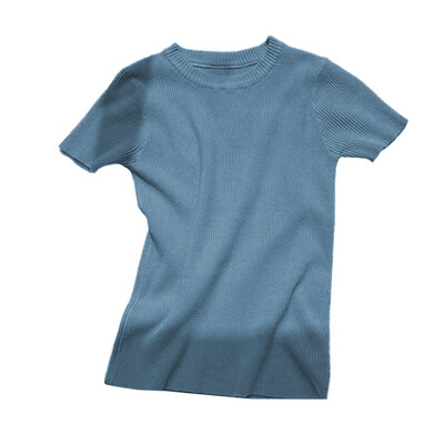 

T Shirt Women O Neck Solid Color Tshirt Summer Casual Short Sleeve Tops Korean Style Slim Knitted tee shirt femme