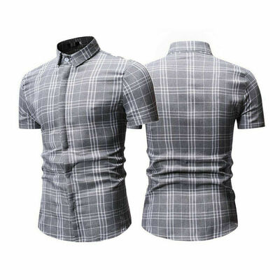 

Mens Summer Casual Dress Shirt Checks Short Sleeve Fashion T Shirts Tops