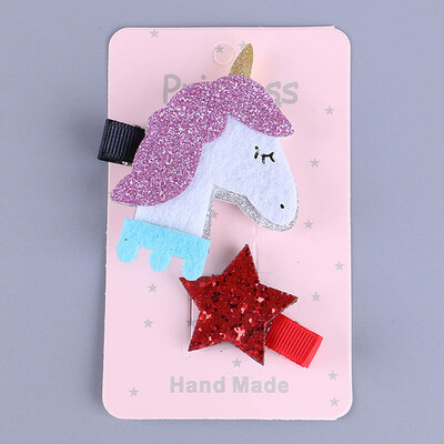 

Unicorn Rainbow Star Hair Clips Snaps Hairpin Girls Baby Kids Hair New US