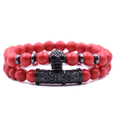 

Micro Inlay Rhinestone Skull Fashion Flanging Natural Stone Bracelet Accessory Pair Bracelet Unisex Jewellery Festival Hot Gift