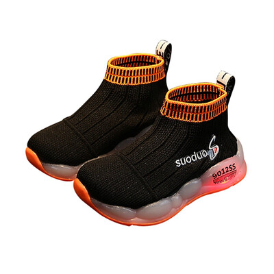 

Baby Casual Sneakers Boys Girls Breathable Anti-Slip Letters Print LED Toddler Soft Soled Shoes