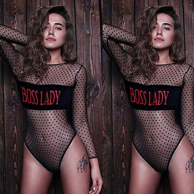 

Women Slim See Through Polka Dot Mesh Jumpsuits Bodysuit Romper Playsuit Sexy