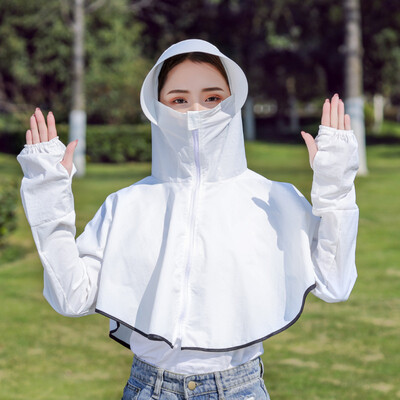 

Summer new solid color sunscreen clothing hooded outdoor cycling waterproof quick-drying womens long spot wholesale