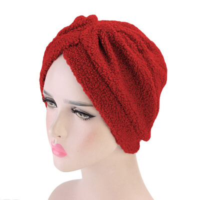 

Tailored Women Warm Fluffy Winter Solid Hat Turban Brim Hat Cap Pile Cap