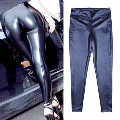 

Womens Wet Look Stretchy Pants Faux Leather Skinny Leggings Pencil Trousers