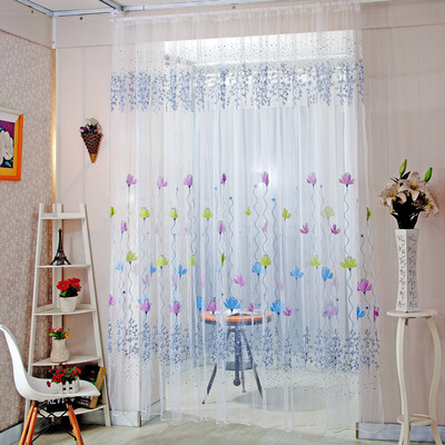 

Flowers Print Translucent Curtains Home Windows Decor Tulle Sheer Drapes