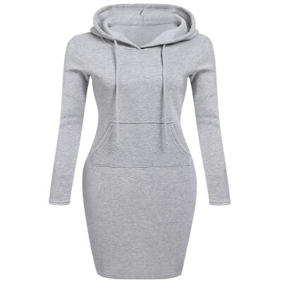 

Autumn Winter Three Color Hooded Lace Pocket Sweater Dress Female