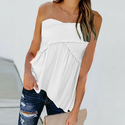 

Womens Strapless Loose Bandeau Boob Tube Blouse Ladies Summer Casual Vest Top Sleeveless T-Shirt
