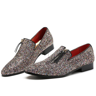 

European&American personality zipper shiny tide shoes male