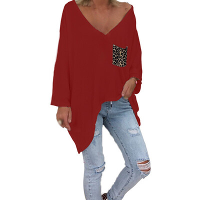 

Womens Irregular Hem Baggy Tunic Blouse Long Sleeve Deep V-neck Shirts Pullover