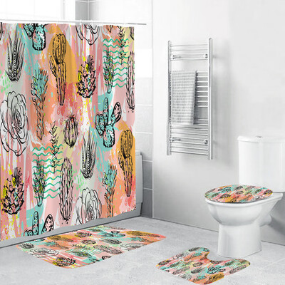 

Toponeto 4PCS Non Slip Toilet Polyester Cover Mat Set Bathroom Shower Curtain