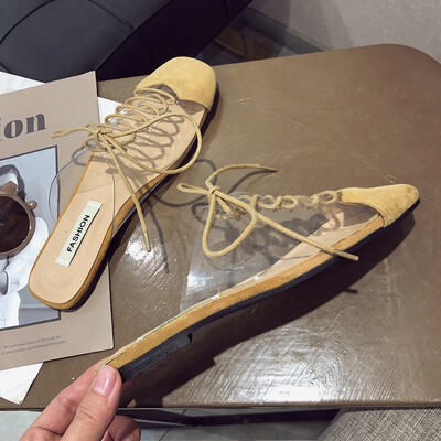 

Spring Fashion Transparent Rubber Square Head Lace Slippers Women Fashion Personality Flat-soled Muller Slippers Tide