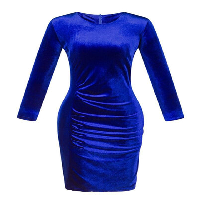 

Solid Long Sleeves Velvet Twist Pencil Bodycon Dress