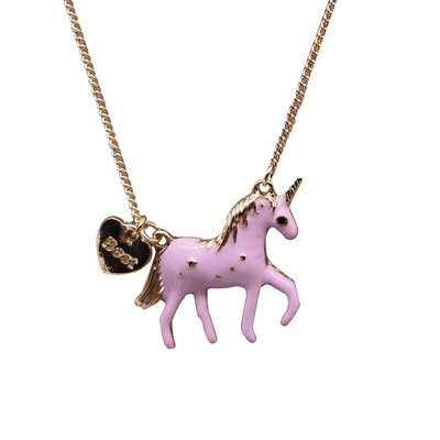 

1X Unicorn Pony Heart Necklaces Enamel China Pendant Women Girl Jewelry Gift