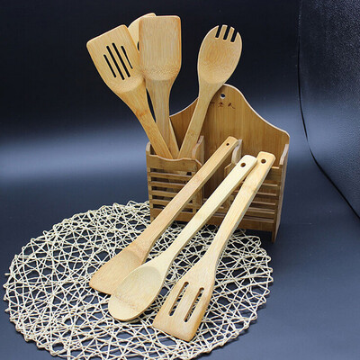 

Gobestart 5 Piece Set Bamboo Utensil Kitchen Wooden Cooking Tools Spoon Spatula Mixing