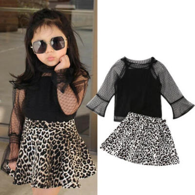 

UK Princess Toddler Baby Girl Clothes Lace TopsLeopard Tutu Dress Outfit Set