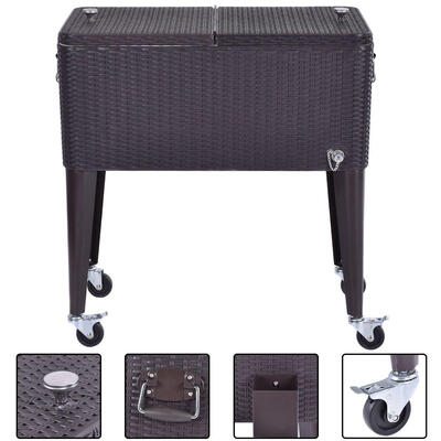 

Frozen Trolley Warm Function Rattan Cooler Cart Ice Beer Beverage Chest Wheel