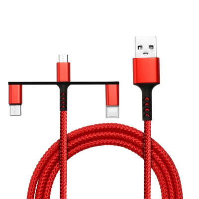 

1M 3 In 1 Micro USB Data Cable Portable Nylon Braided Fast Charging Line For Mobile Phones -1m