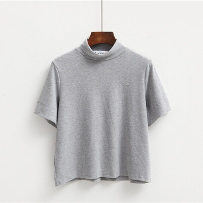 

Women Versatile Turtleneck Short Sleeve Cotton Casual T-Shirts Top Female Solid Loose Tshirt Girl Plus Size