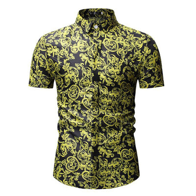 

Tailored Mens Casual Fit Slim Short Sleeve Printed Stand Collar Button Shirt Top Blouse