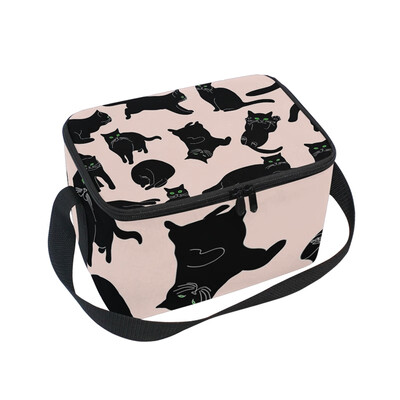 

ALAZA Insulated Lunch Box Cat Pink Blackground Lunch Bag for Men Women Portable Tote Bag Cooler Bag